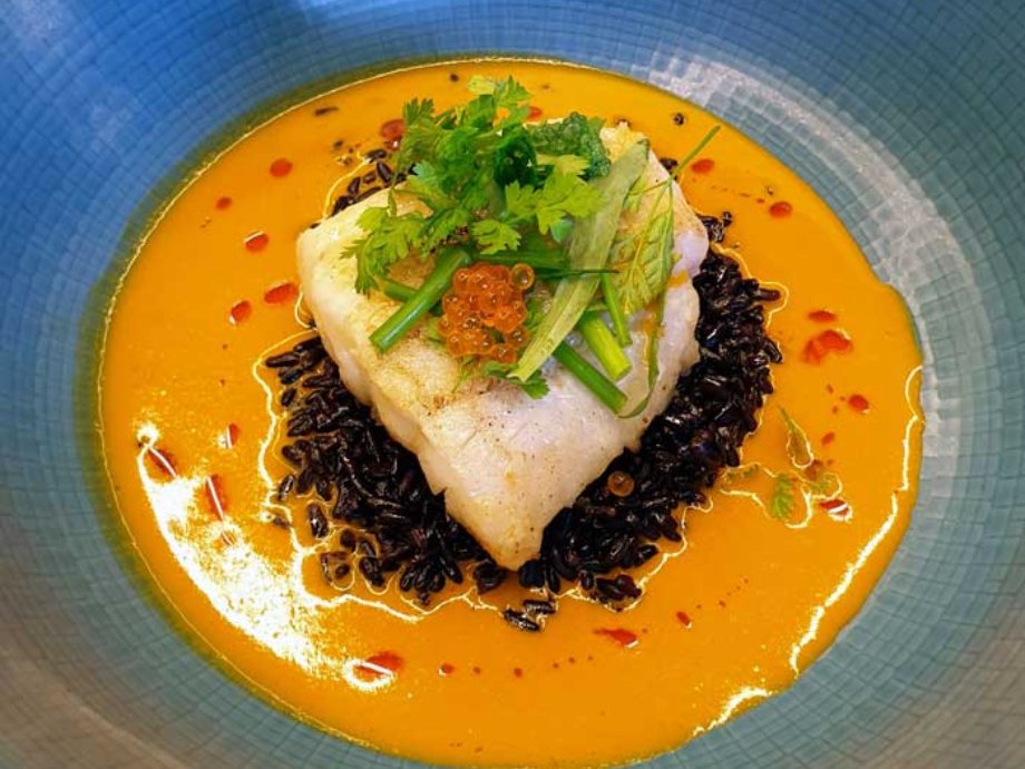 Poisson sur riz noir et bisque du Café du Musée à Nantes