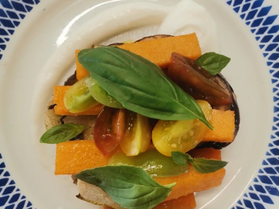 Polenta, aubergine et tomates anciennes de Farniente à Rezé